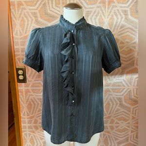 Marc Jacobs Washed Silk Pinstripe Ruffle Top - size 8